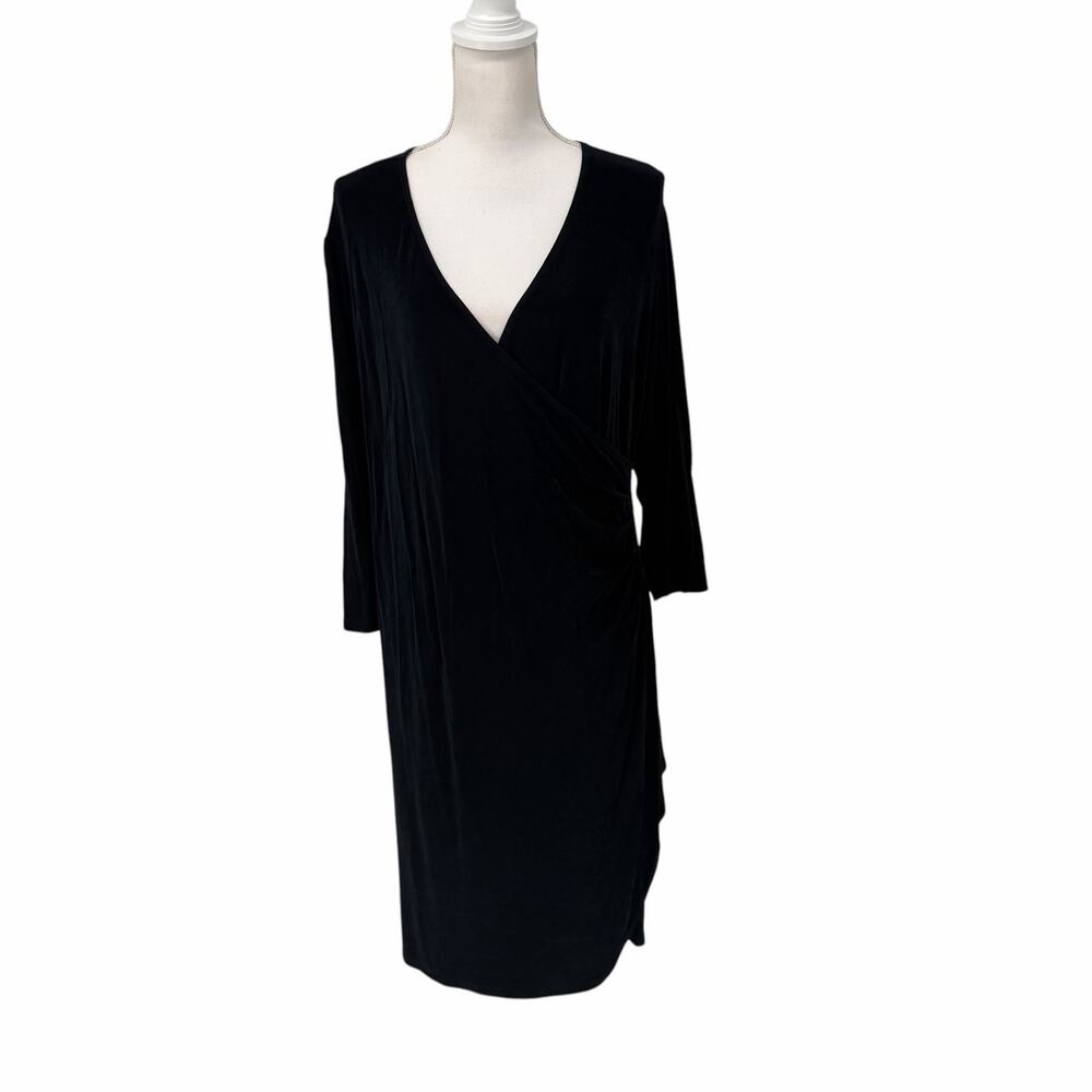 Chico's Travelers Black Faux Wrap Knee-Length Dress Sz 2 (12)